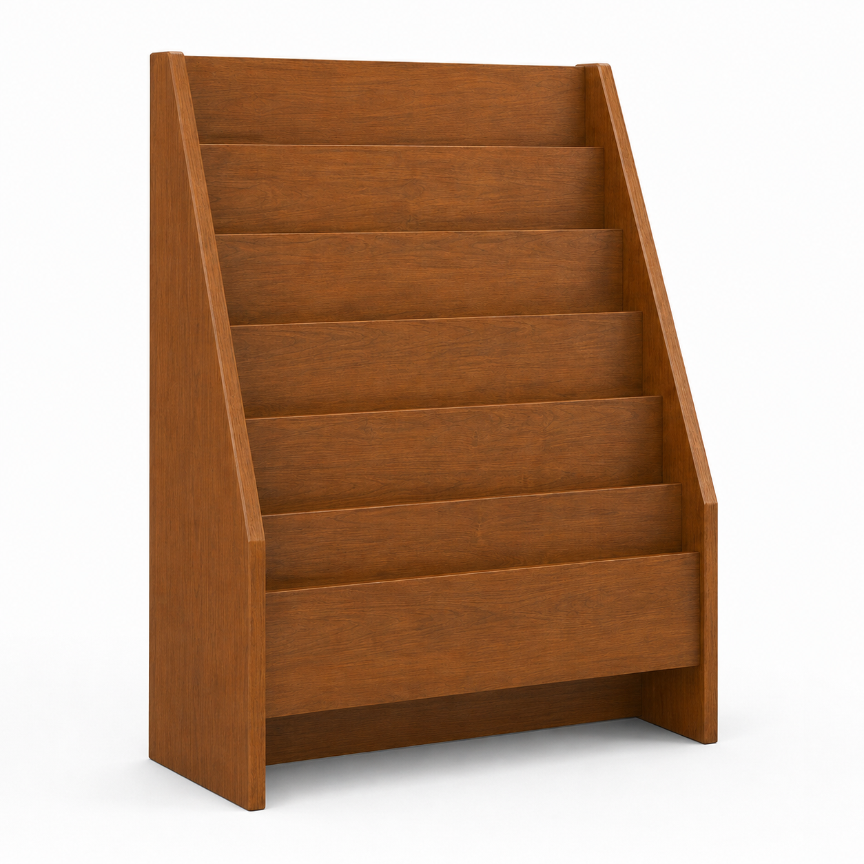 Modern Wooden Magazine Rack with Multiple Open Display Shelves, Freestanding Book and Newspaper Holder for Living Room