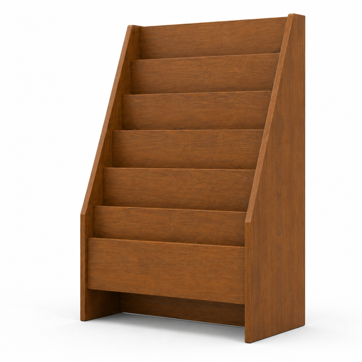 Modern Wooden Magazine Rack with Multiple Open Display Shelves, Freestanding Book and Newspaper Holder for Living Room