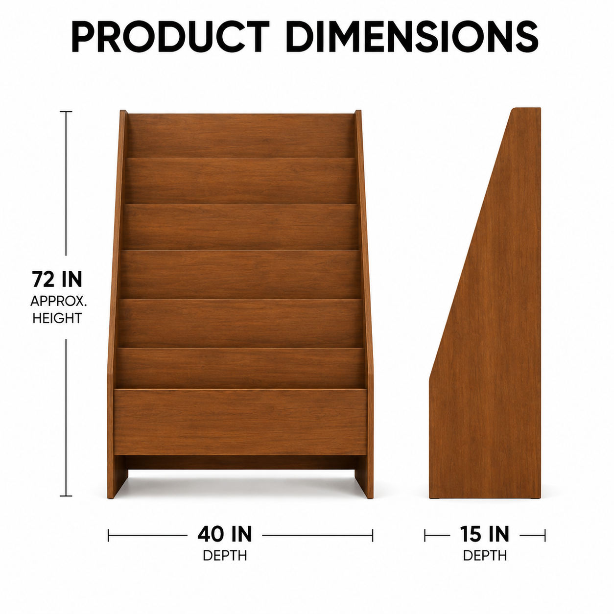 Modern Wooden Magazine Rack with Multiple Open Display Shelves, Freestanding Book and Newspaper Holder for Living Room