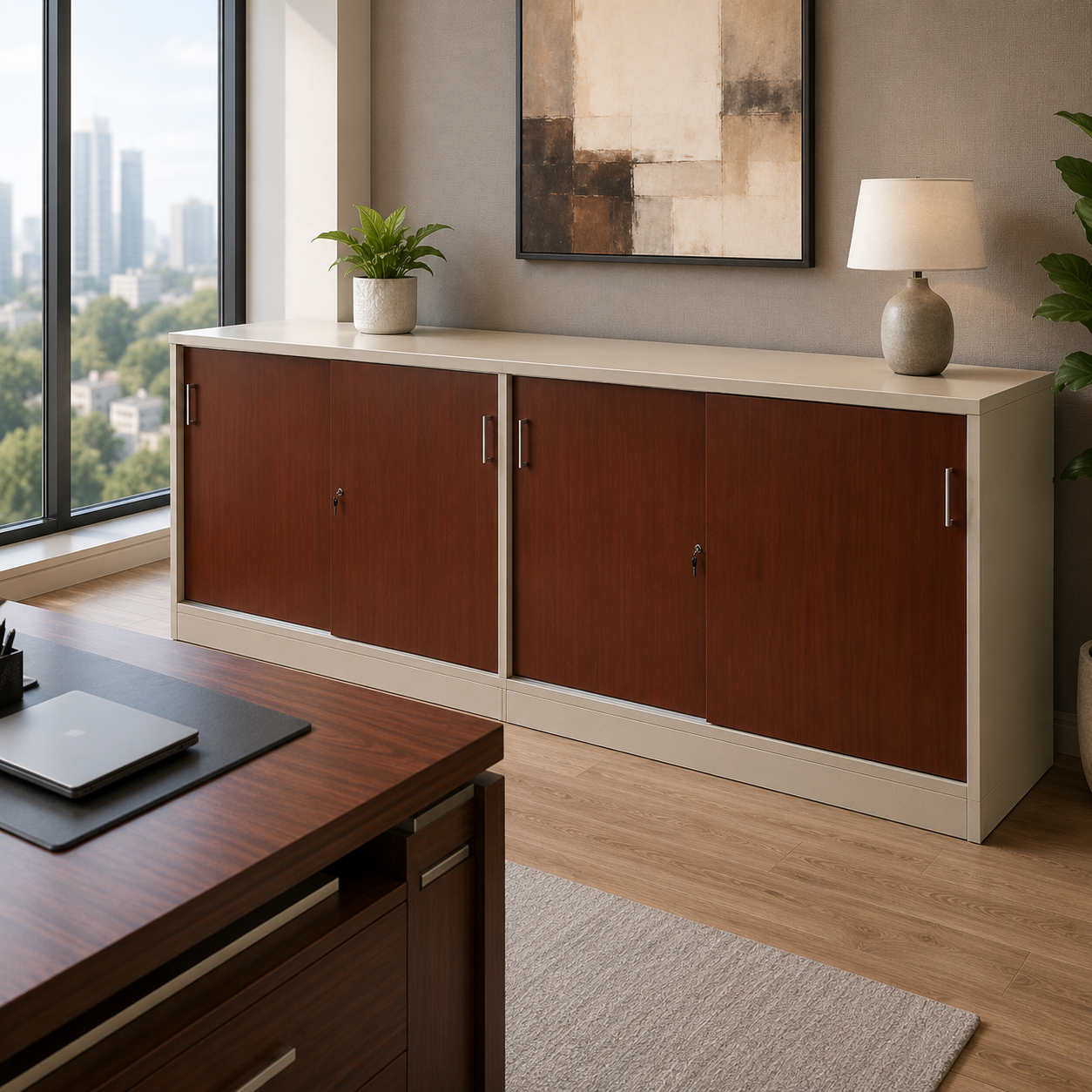 Storage Cabinet with Sliding Door Made in Pre-Laminated Particle Board