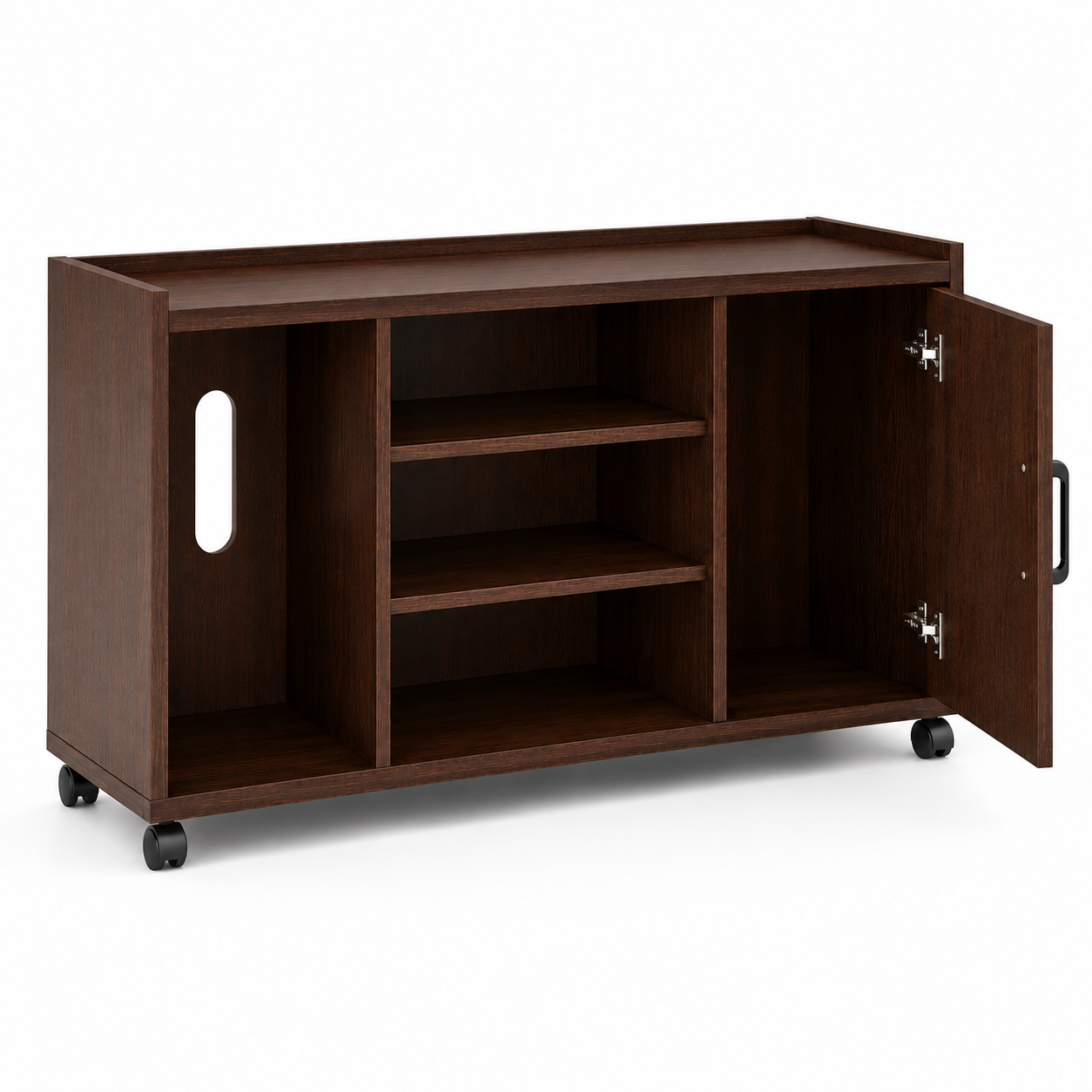 Wooden 1-Door Storage Cabinet with Fixed Shelves, Pre-Laminated Particle Board, Castor Wheels for Easy Mobility