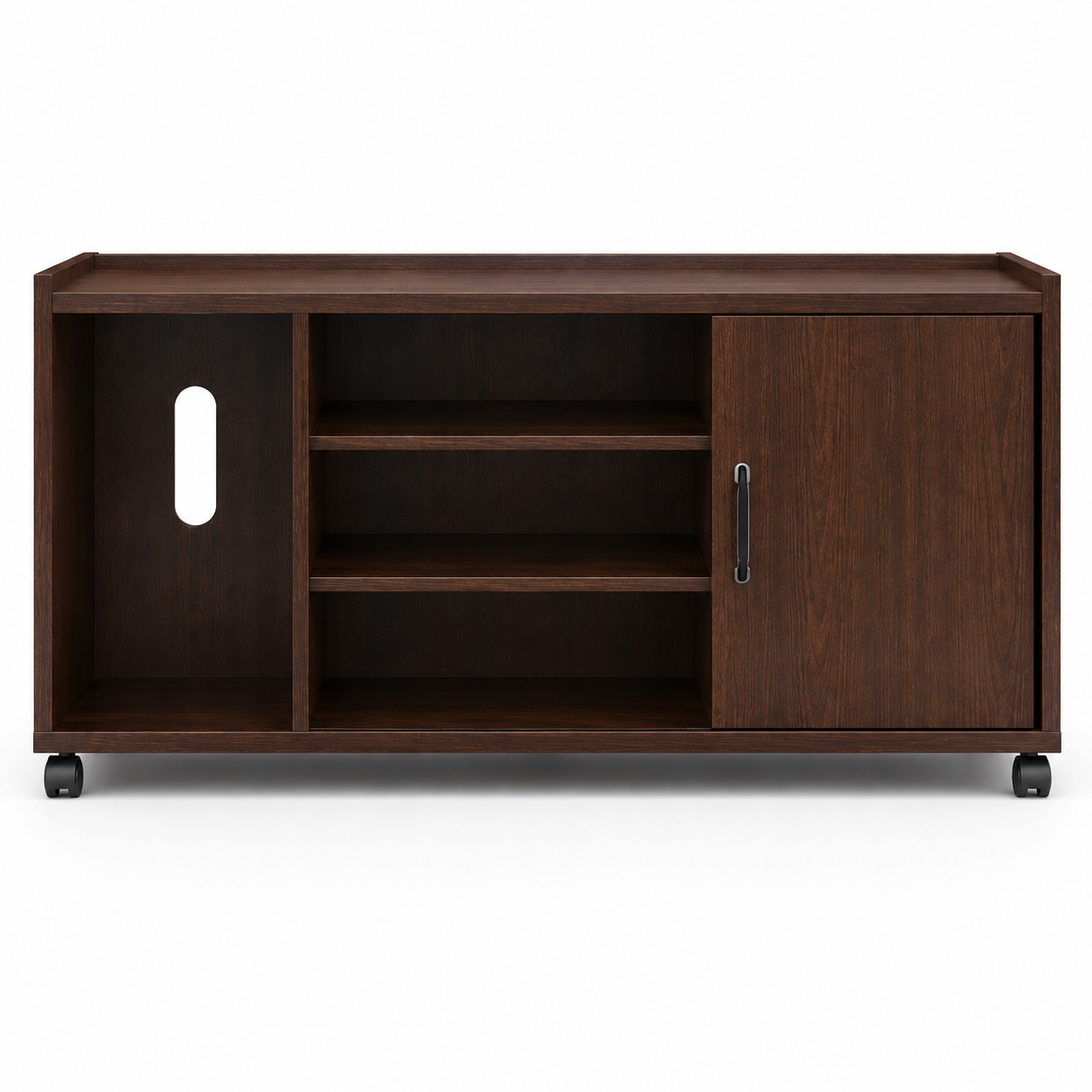 Wooden 1-Door Storage Cabinet with Fixed Shelves, Pre-Laminated Particle Board, Castor Wheels for Easy Mobility