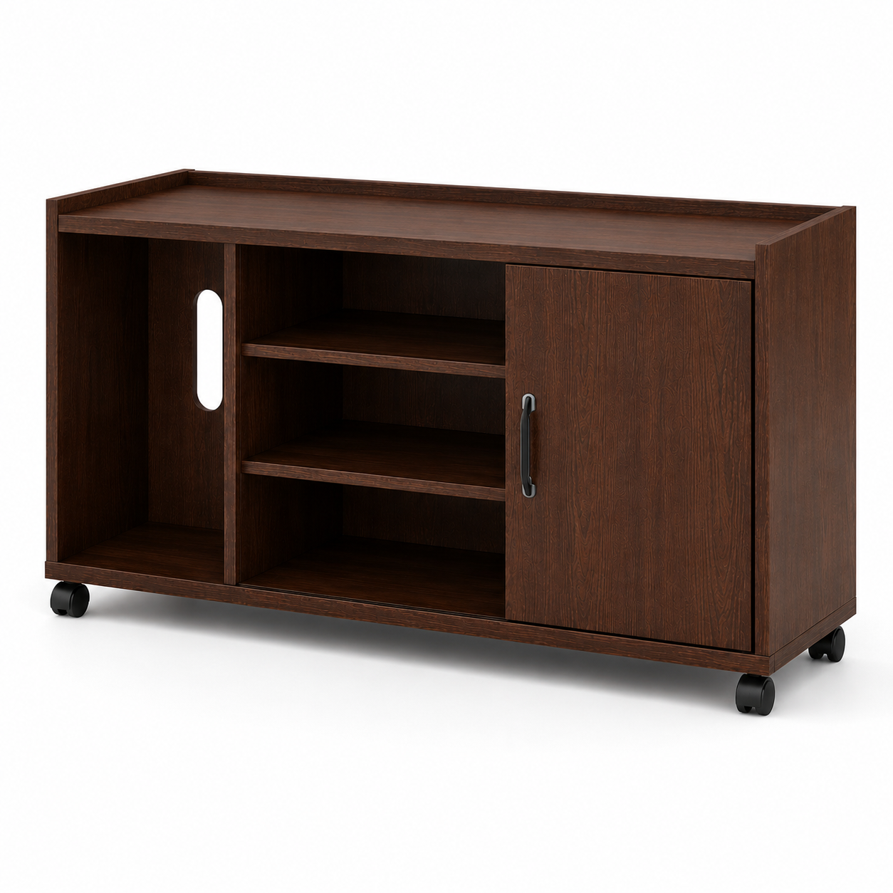 Wooden 1-Door Storage Cabinet with Fixed Shelves, Pre-Laminated Particle Board, Castor Wheels for Easy Mobility