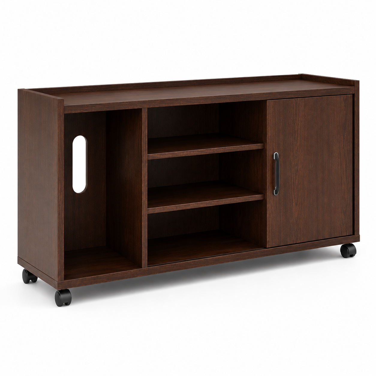 Wooden 1-Door Storage Cabinet with Fixed Shelves, Pre-Laminated Particle Board, Castor Wheels for Easy Mobility