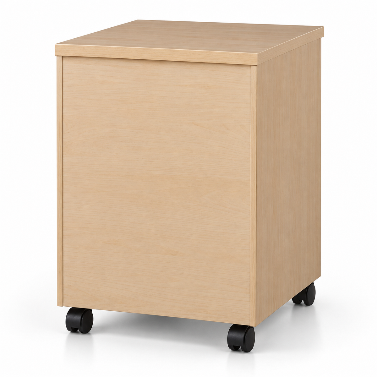 Modern Light Oak Mobile Office Pedestal Cabinet with 3 Drawers Top Key Lock Curved Handles and Wheels