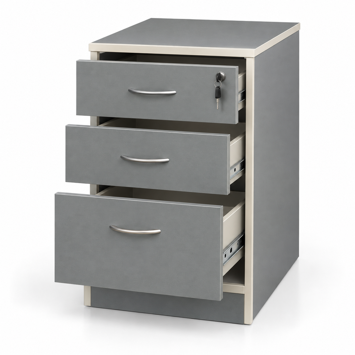 3 Drawer Grey Office Filing Cabinet | Compact Storage Pedestal for Home & Office