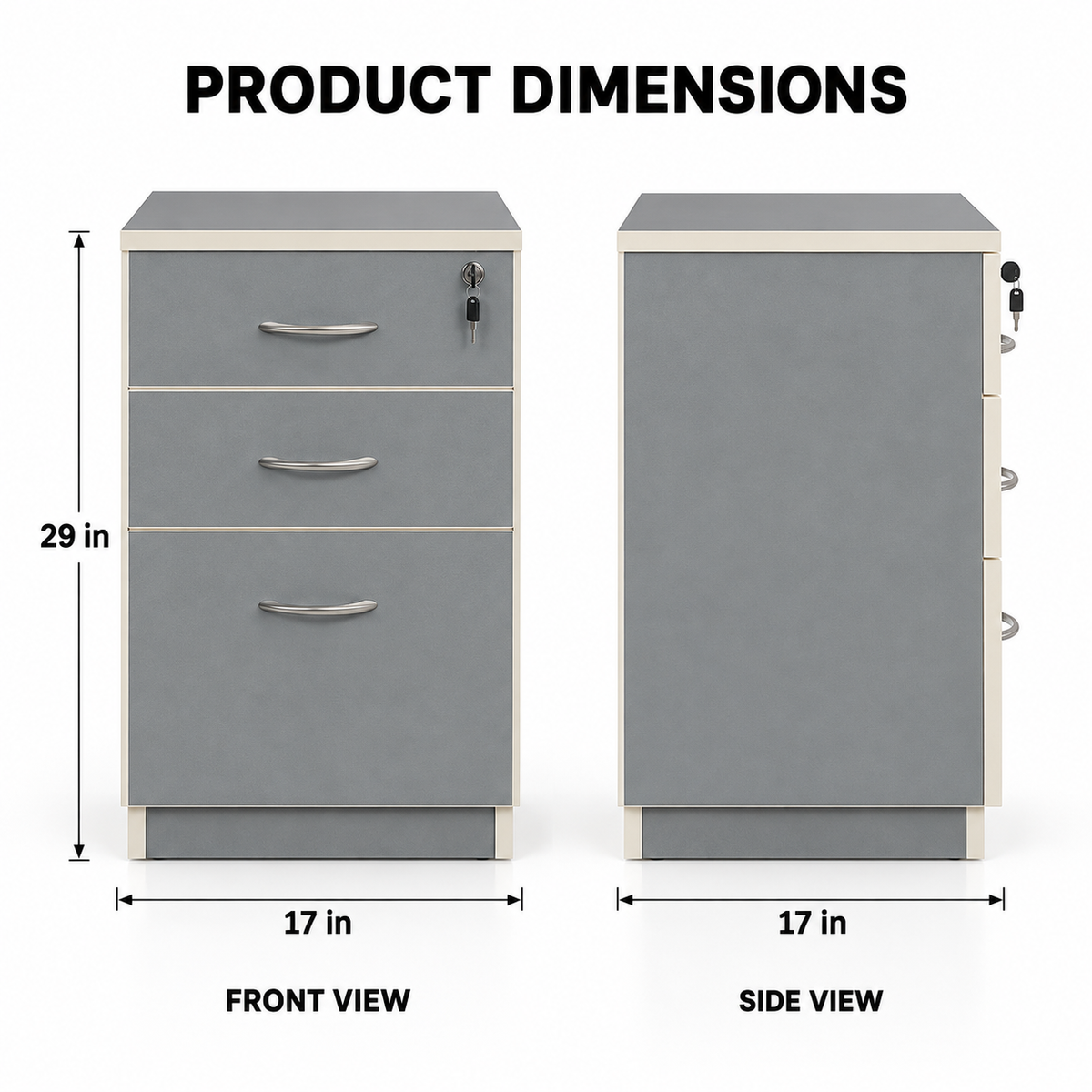 3 Drawer Grey Office Filing Cabinet | Compact Storage Pedestal for Home & Office