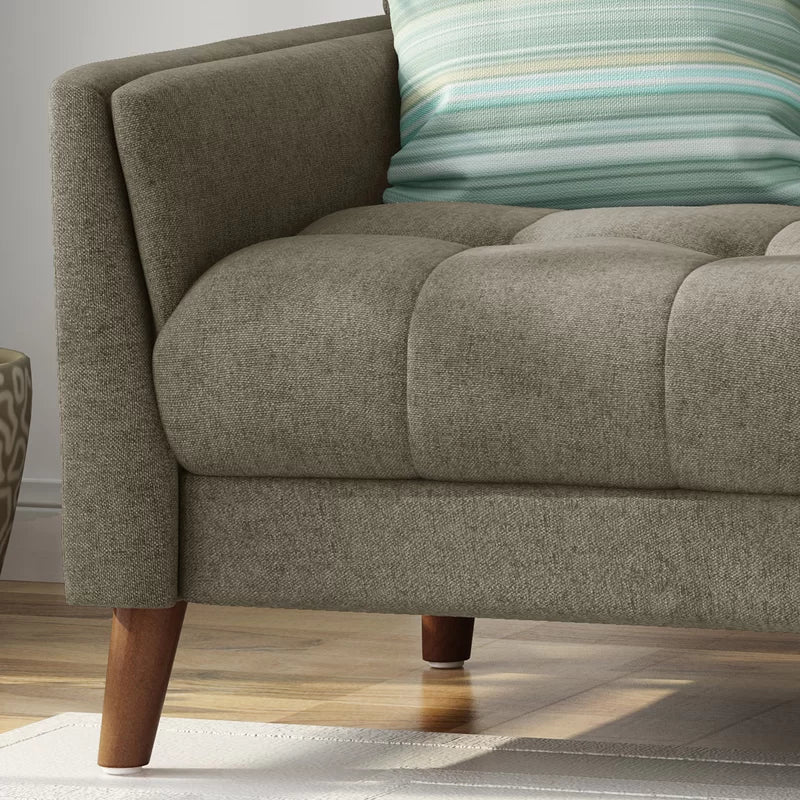 Dark Gray Tufted Polyester  2 & 1 Seater SOFA with Tapered Wood Legs -