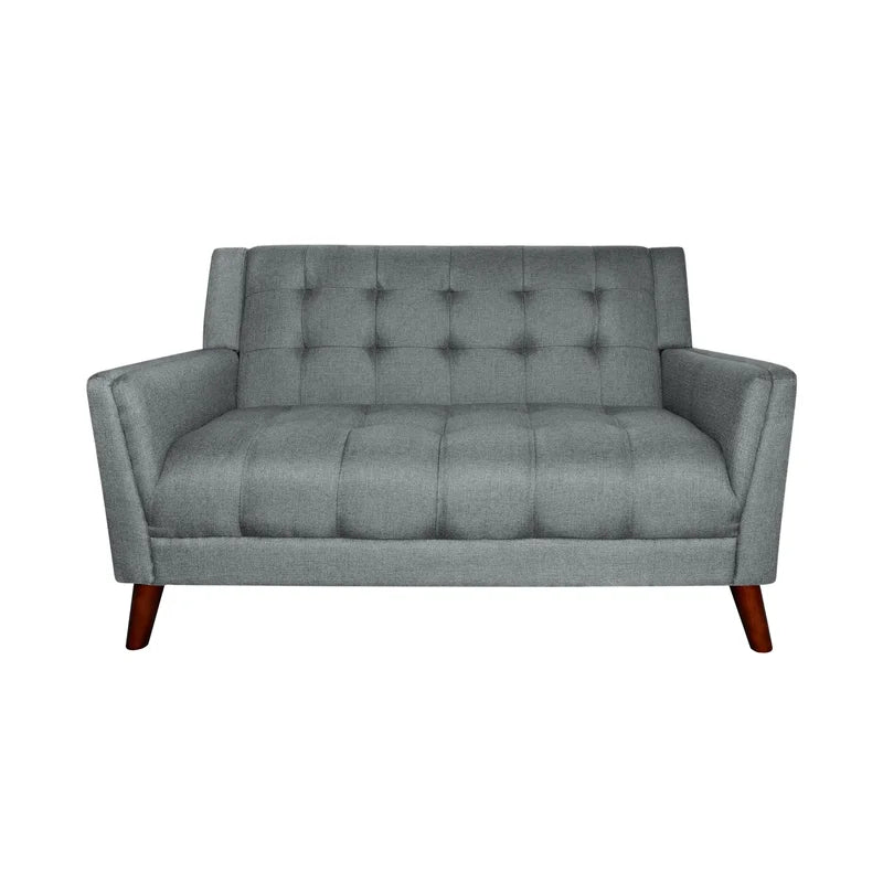 Dark Gray Tufted Polyester  2 & 1 Seater SOFA with Tapered Wood Legs -