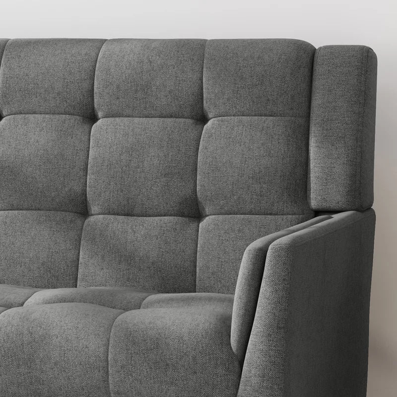 Dark Gray Tufted Polyester  2 & 1 Seater SOFA with Tapered Wood Legs -