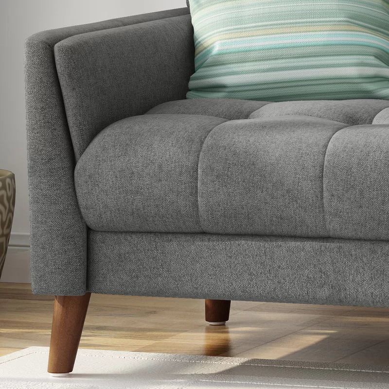 Dark Gray Tufted Polyester  2 & 1 Seater SOFA with Tapered Wood Legs -