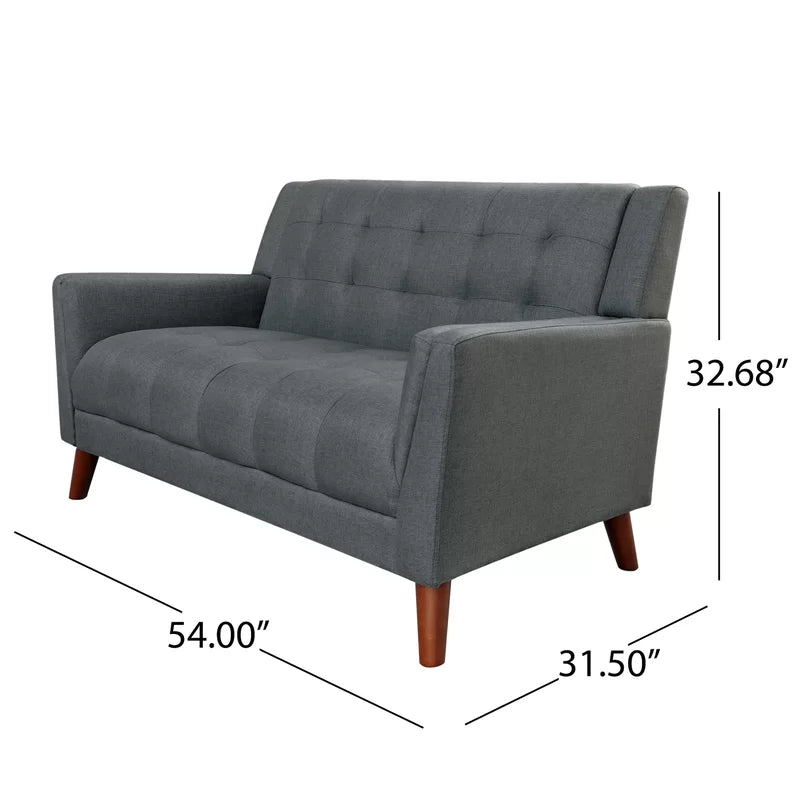 Dark Gray Tufted Polyester  2 & 1 Seater SOFA with Tapered Wood Legs -
