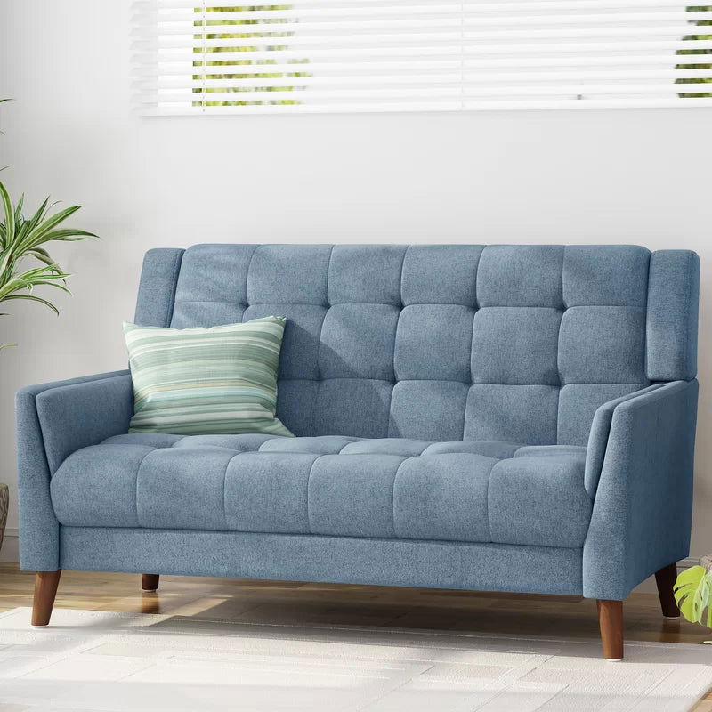 Dark Gray Tufted Polyester  2 & 1 Seater SOFA with Tapered Wood Legs -