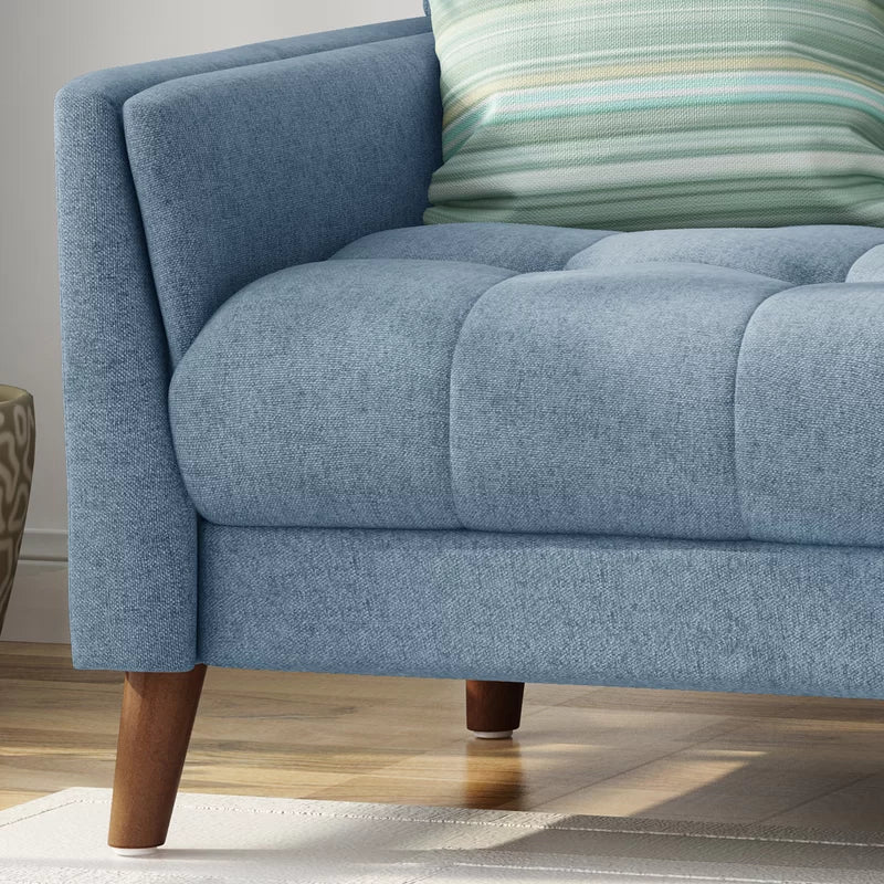 Dark Gray Tufted Polyester  2 & 1 Seater SOFA with Tapered Wood Legs -