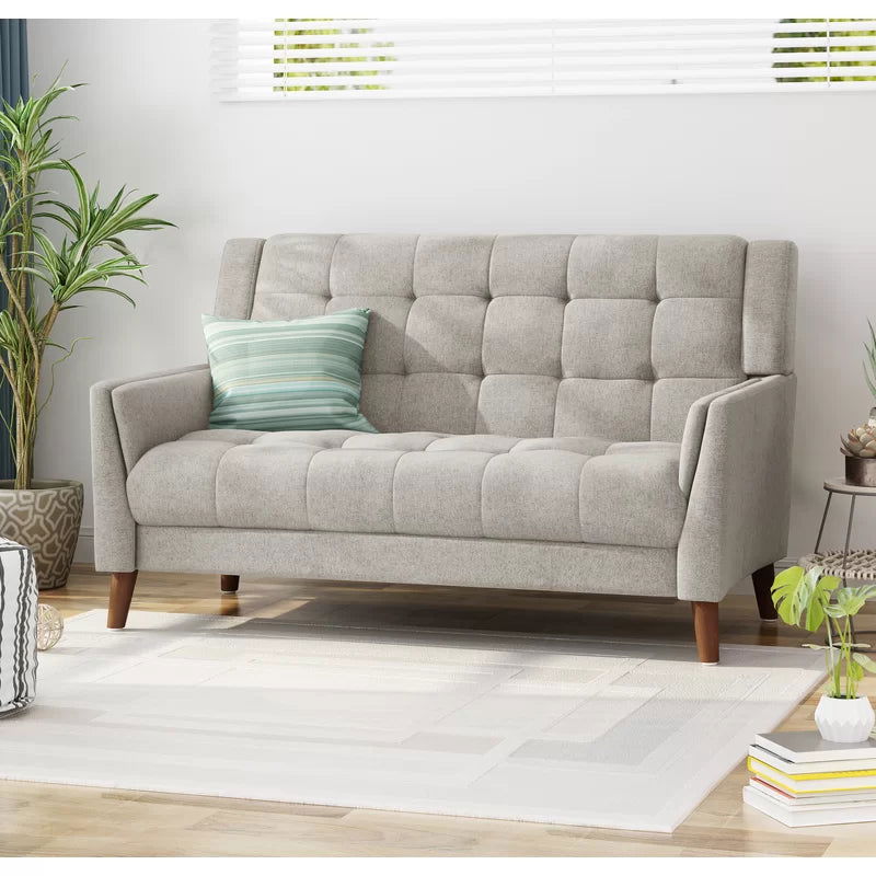 Dark Gray Tufted Polyester  2 & 1 Seater SOFA with Tapered Wood Legs -