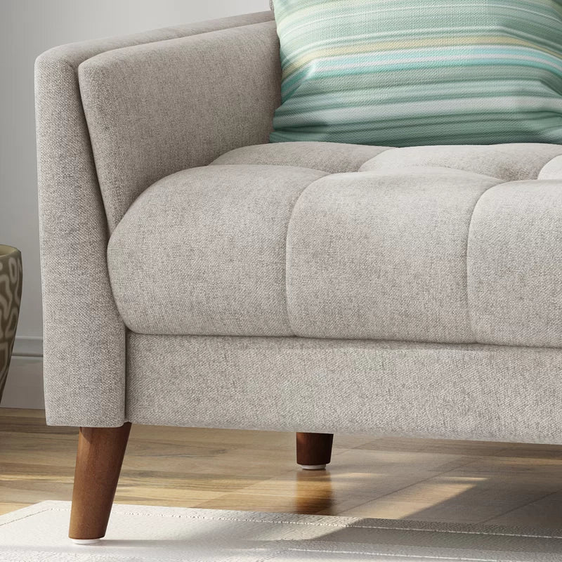 Dark Gray Tufted Polyester  2 & 1 Seater SOFA with Tapered Wood Legs -