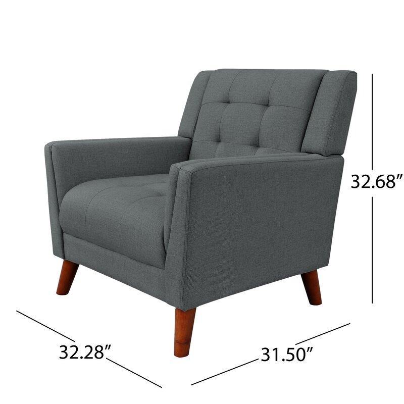 Dark Gray Tufted Polyester  2 & 1 Seater SOFA with Tapered Wood Legs -