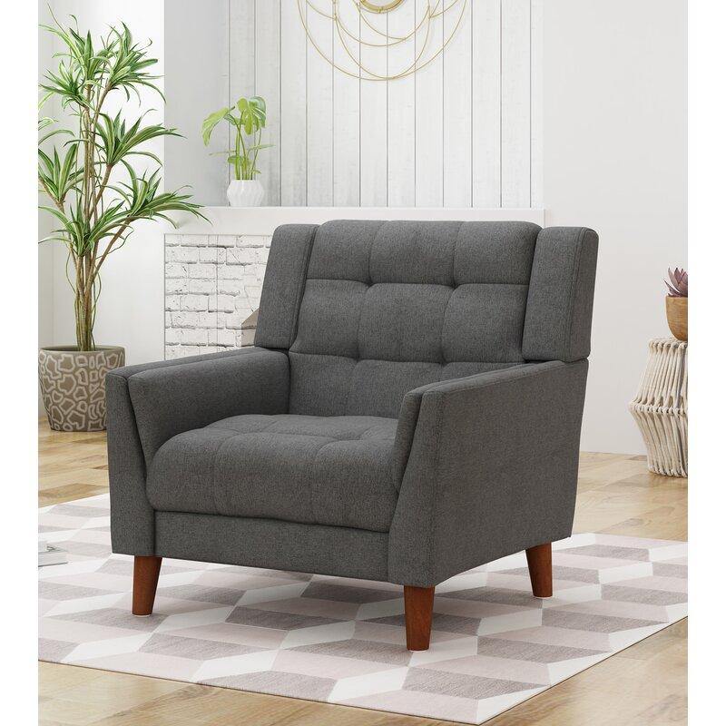 Dark Gray Tufted Polyester  2 & 1 Seater SOFA with Tapered Wood Legs -