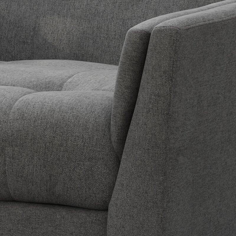 Dark Gray Tufted Polyester  2 & 1 Seater SOFA with Tapered Wood Legs -