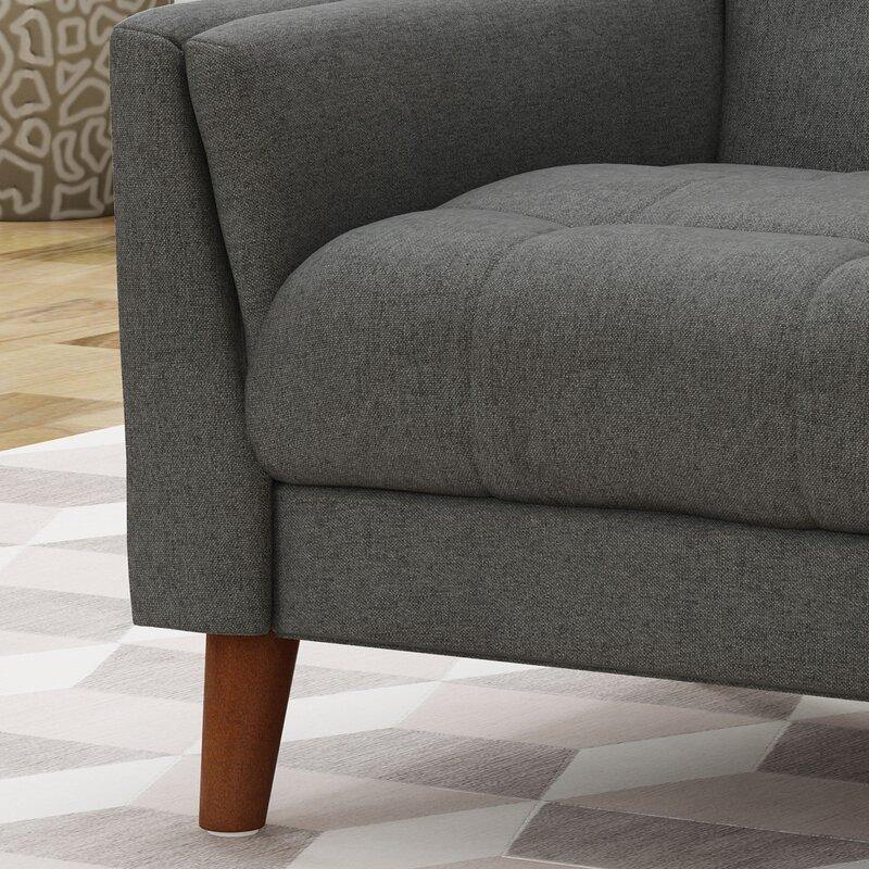 Dark Gray Tufted Polyester  2 & 1 Seater SOFA with Tapered Wood Legs -
