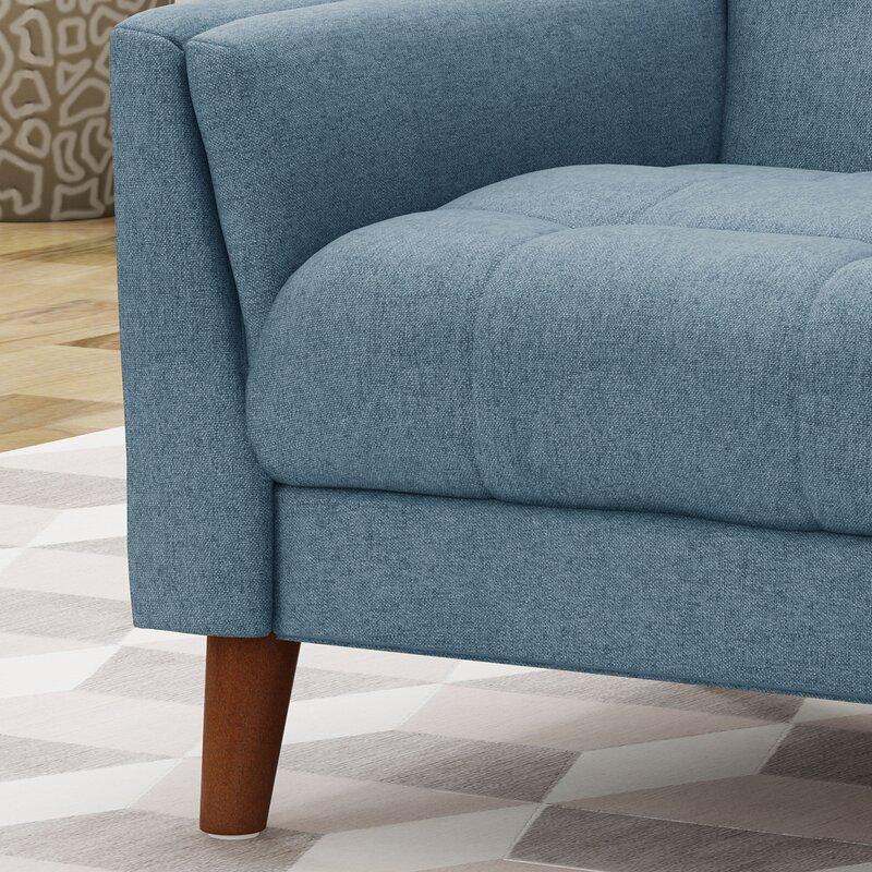 Dark Gray Tufted Polyester  2 & 1 Seater SOFA with Tapered Wood Legs -