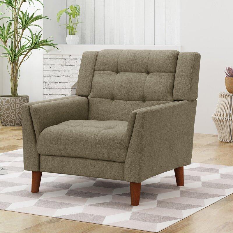 Dark Gray Tufted Polyester  2 & 1 Seater SOFA with Tapered Wood Legs -