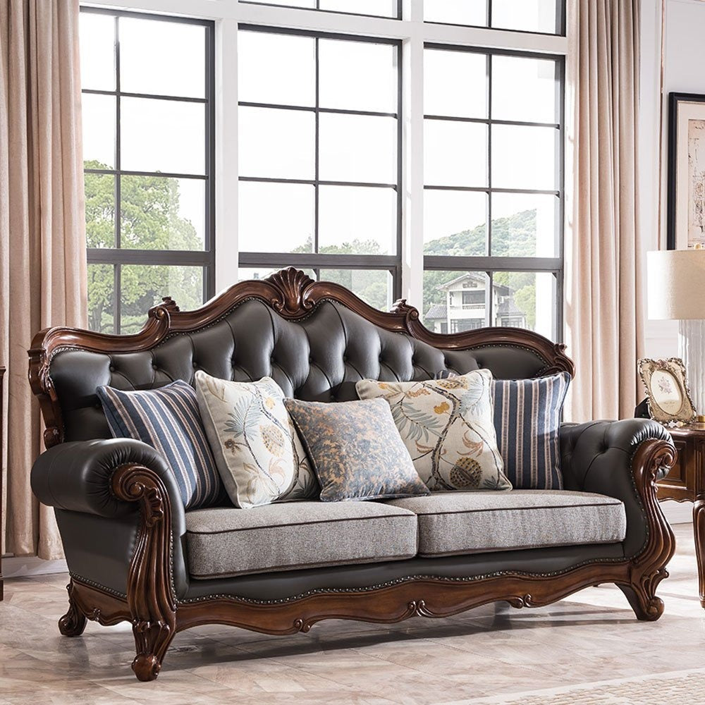Luxury 3-Seater Carving Sofa for Home&nbsp; – Features PU Leatherette Upholstery and a Robust Hardwood Structure for Comfort and Premium Design