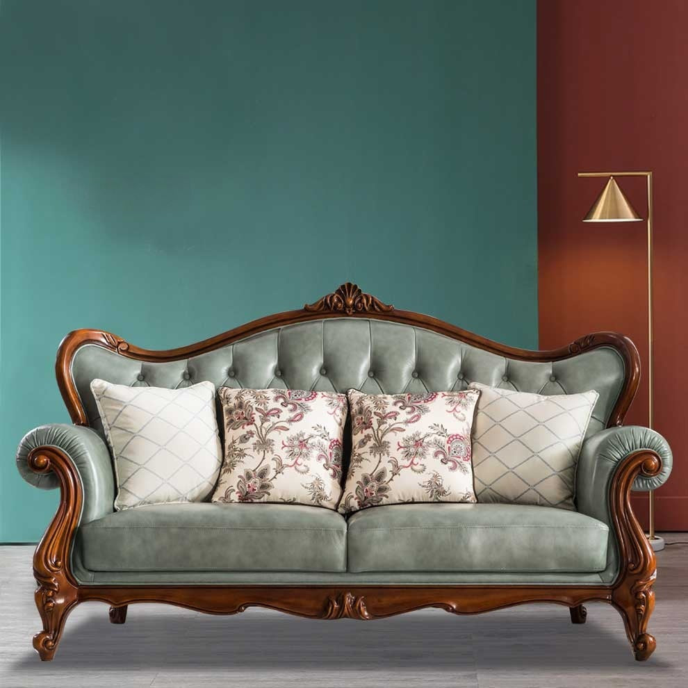 3-Seater Carving Sofa for Home – Features PU leatherette Upholstery and Premium Quality Hardwood Structure for Comfort and Luxury Design