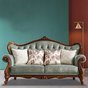 3-Seater Carving Sofa for Home – Features PU leatherette Upholstery and Premium Quality Hardwood Structure for Comfort and Luxury Design