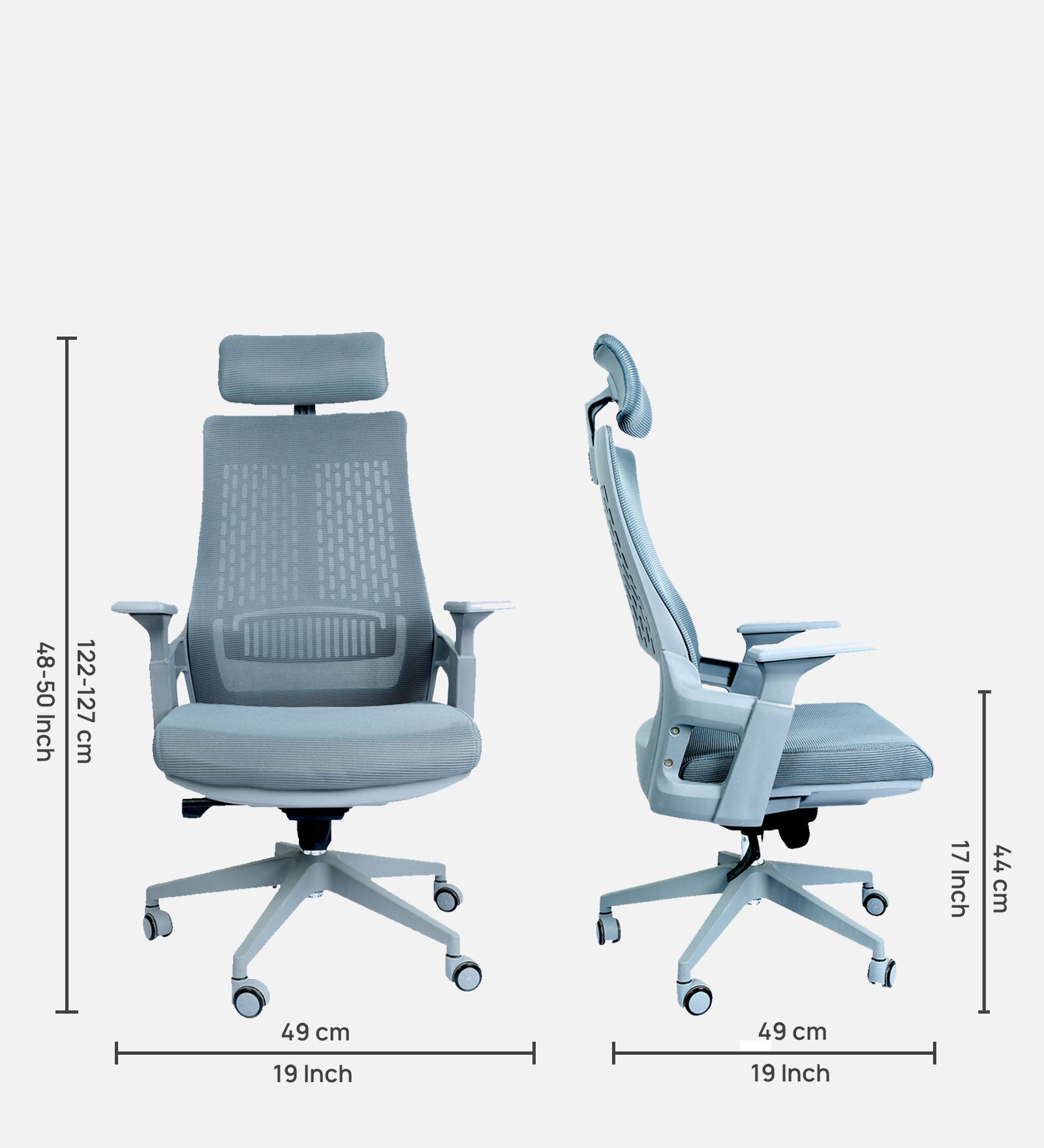 High Back Mesh Office Chair with Headrest for Directors & Executive | Ergonomic Revolving Chair with Adjustable Height | Grey Chair for Work from Home & Office Use