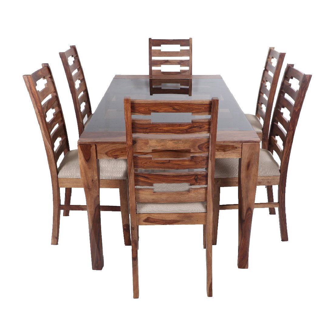 Dining Chair & Table Set of 6 Wooden Frame Base -