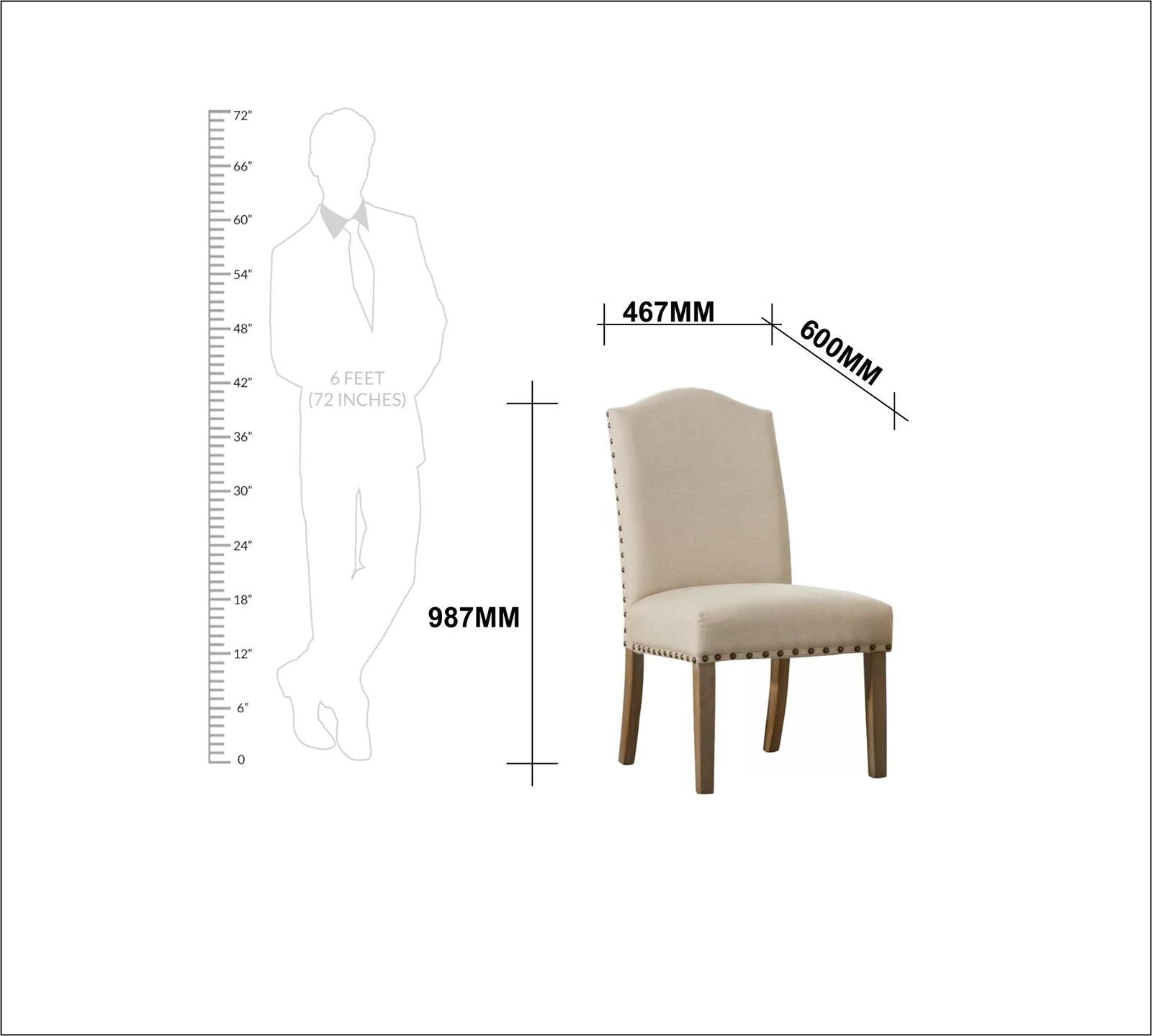 Dining Chair in Solid Wooden Frame -