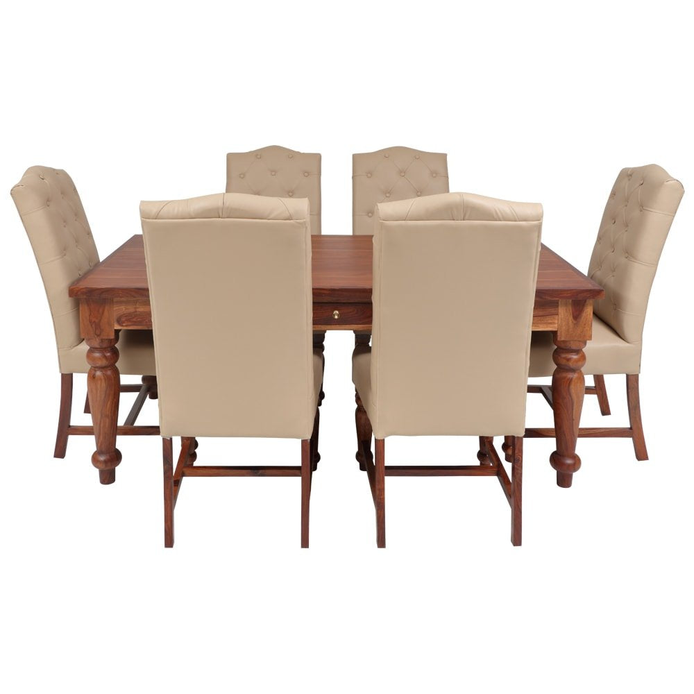 Dining Table Chairs Set of 6 With Wooden Frame Base -