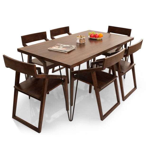 Dining Table Chairs Set of 6 With Wooden Frame Base -