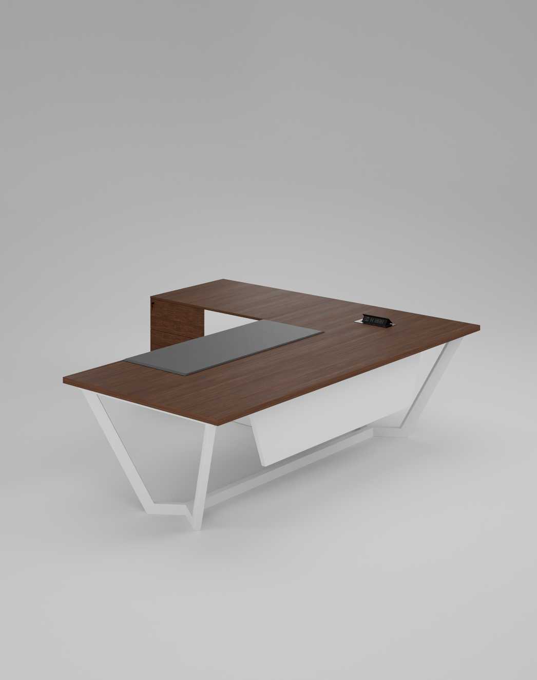Director CEO for Office Table with MS Leg Storage With Lockable Drawers ,Fabric Pad Wire Manager - White