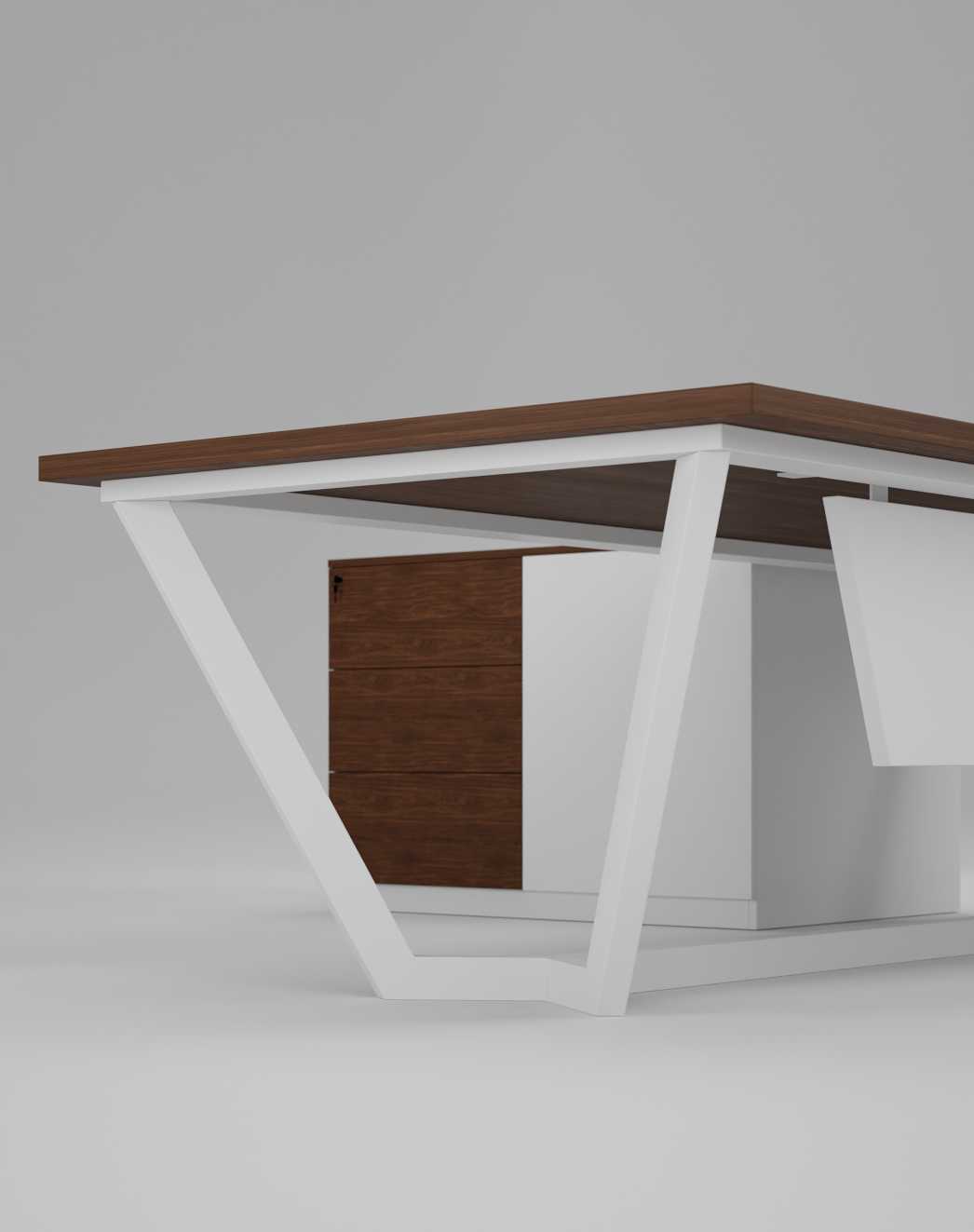 Director CEO for Office Table with MS Leg Storage With Lockable Drawers ,Fabric Pad Wire Manager - White
