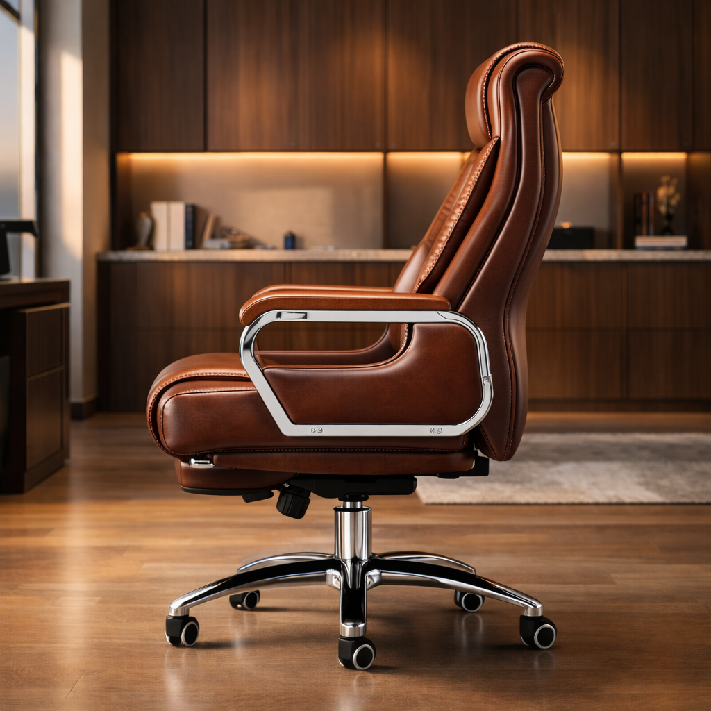 Director & Executive Office Chair Premium Leatherette with Recliner & Footrest and High Back Ergonomic Lumbar Support, Flip-Up Armrests