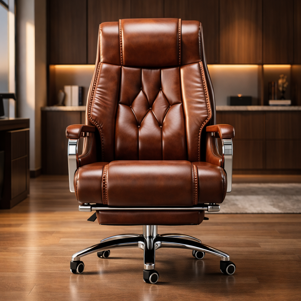 Director & Executive Office Chair Premium Leatherette with Recliner & Footrest and High Back Ergonomic Lumbar Support, Flip-Up Armrests