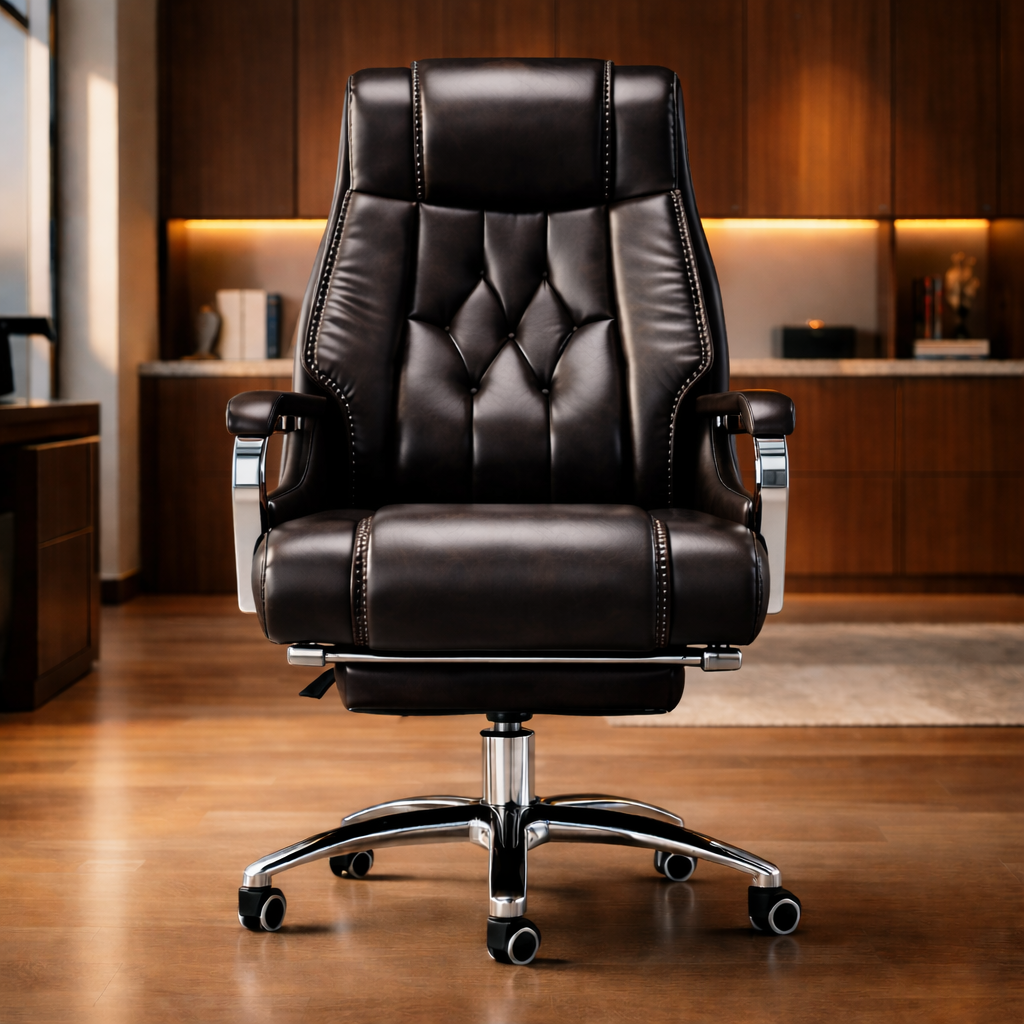 Director & Executive Office Chair Premium Leatherette with Recliner & Footrest and High Back Ergonomic Lumbar Support, Flip-Up Armrests