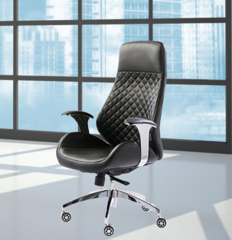 Director Chair in Leatherette High Back with Chrome Base, Black -