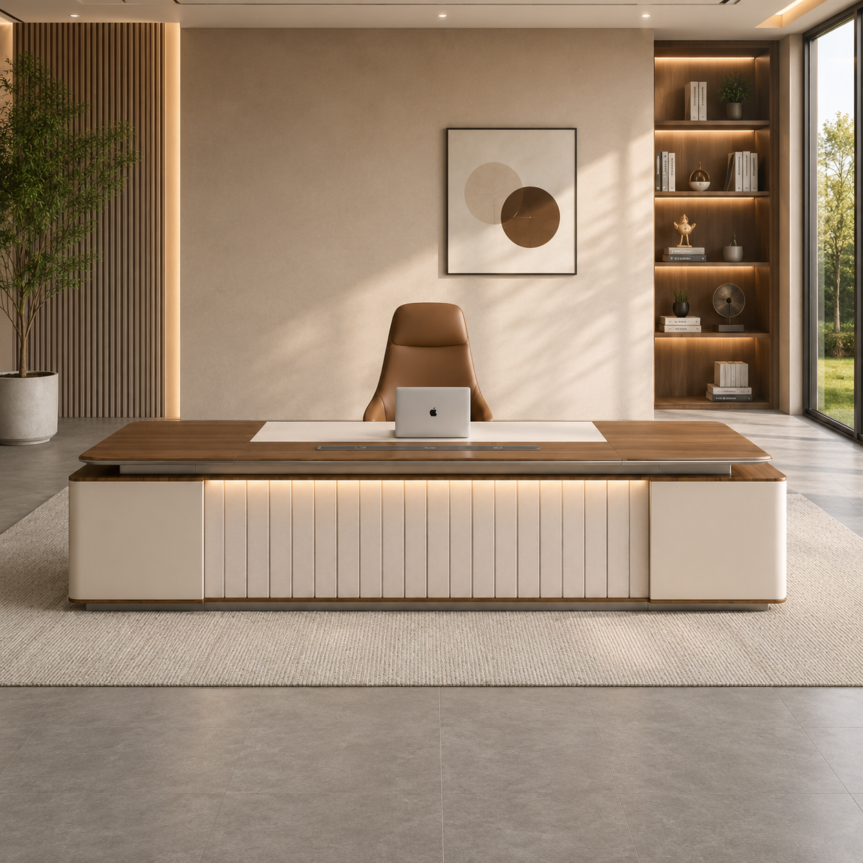 Office Desk with Integrated Organizer , Premium Construction, Contemporary Wood Finish for Corporate Workspaces