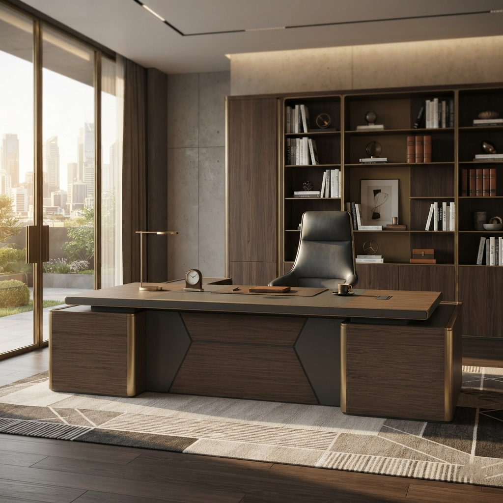 Executive Director Office Table with Side Credenza Organizer | Premium CEO Desk for Modern Corporate Office and Cabin