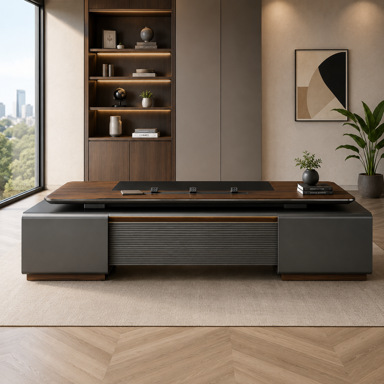 Premium Director Office Table with Side Organizer Unit, Luxury Executive Desk for CEO, Directors and Corporate Workspaces