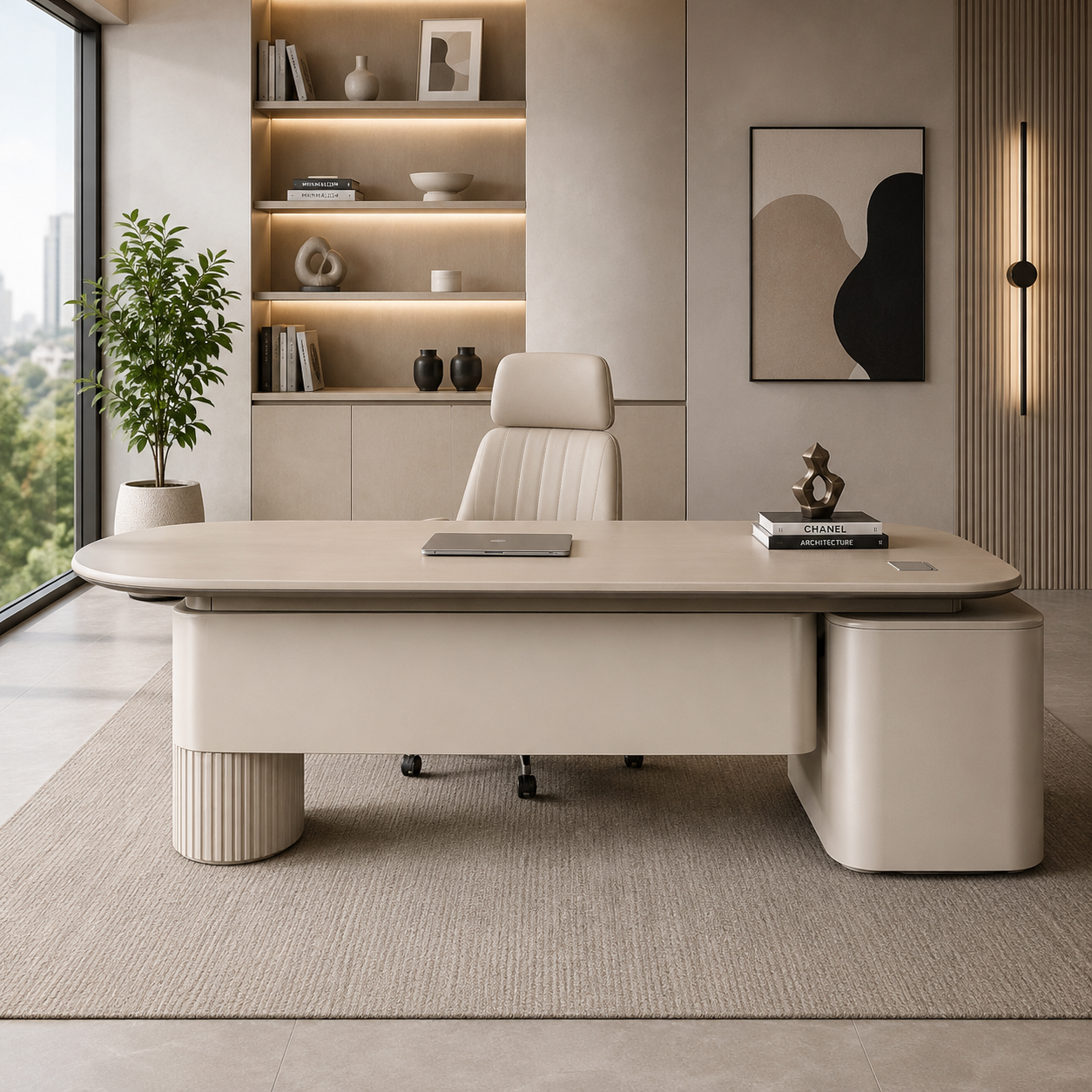 Modern Luxury Director Office Table with Side Organizer , Executive Workstation Desk for CEO, Director and Corporate Office Spaces