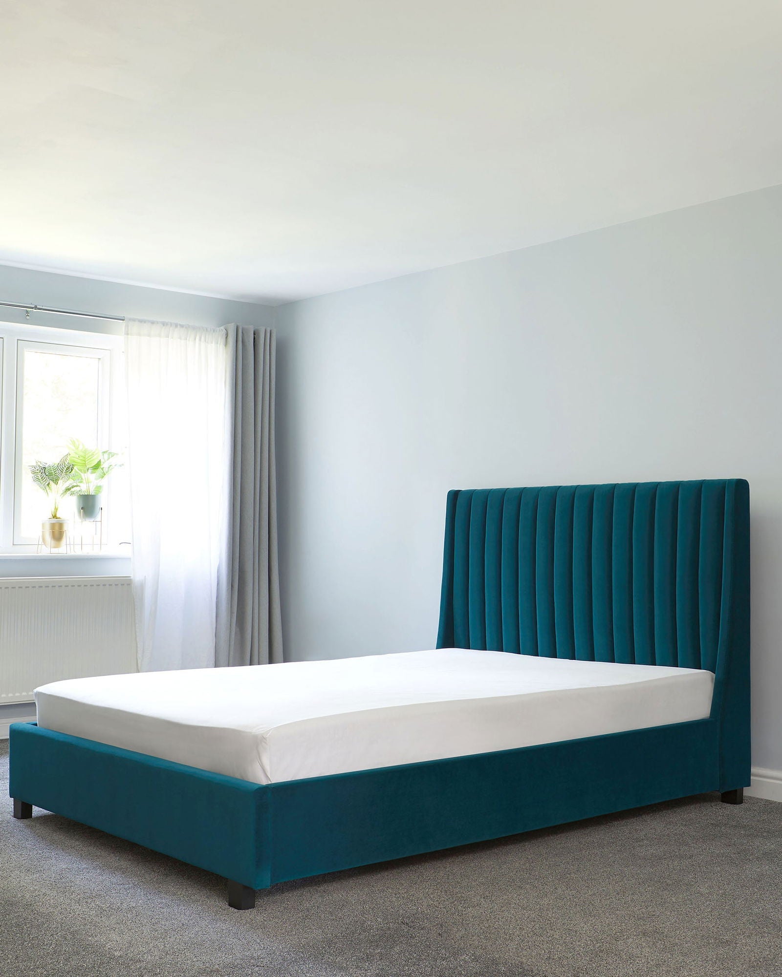 Double Bed Vertical Channel Upholstered Headboad  with Hydraulic Storage -