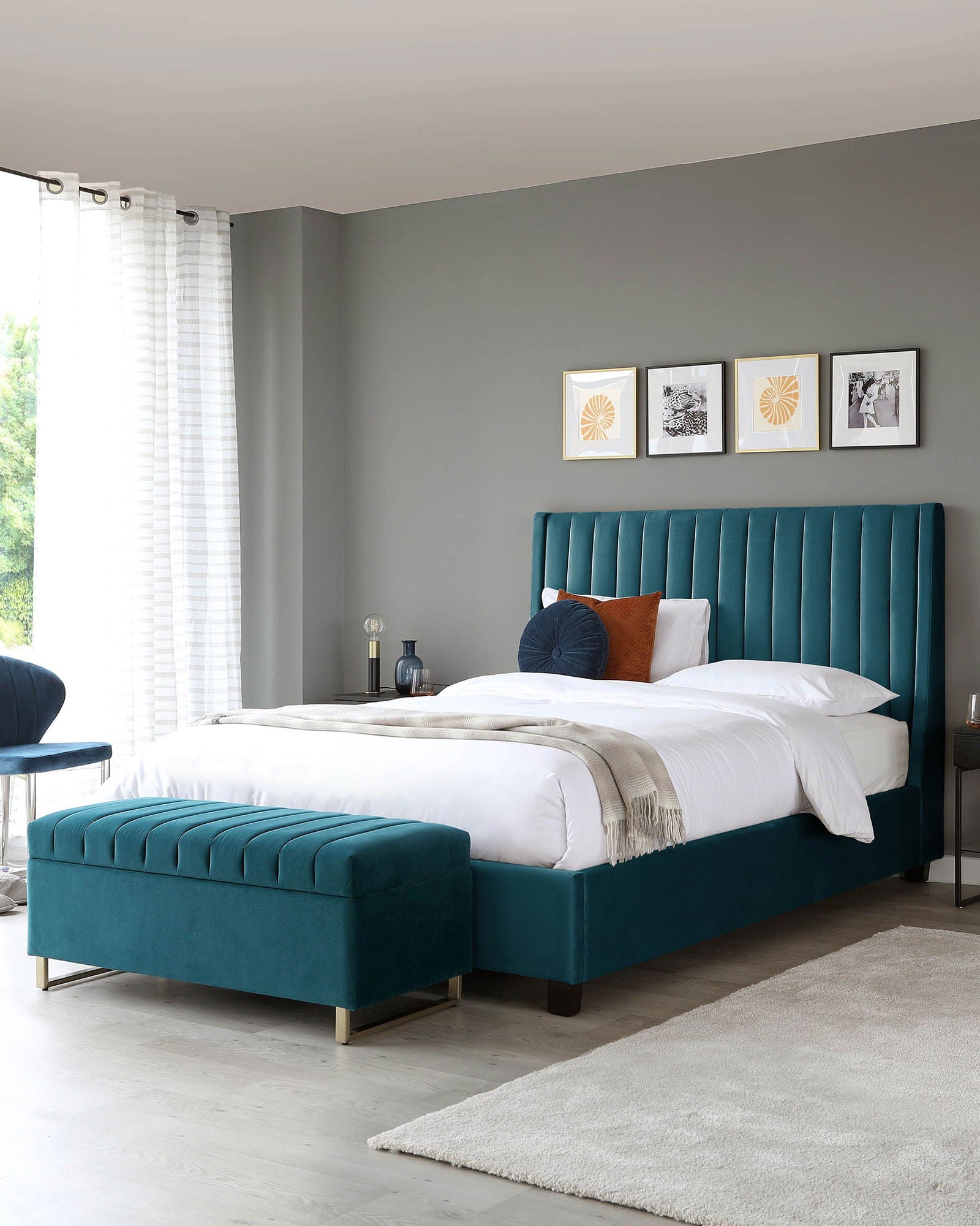 Double Bed Vertical Channel Upholstered Headboad  with Hydraulic Storage -