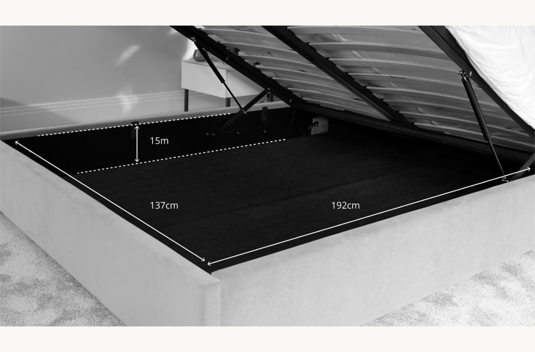 Double Bed with Hydraulic Storage with Teak Wood Legs -