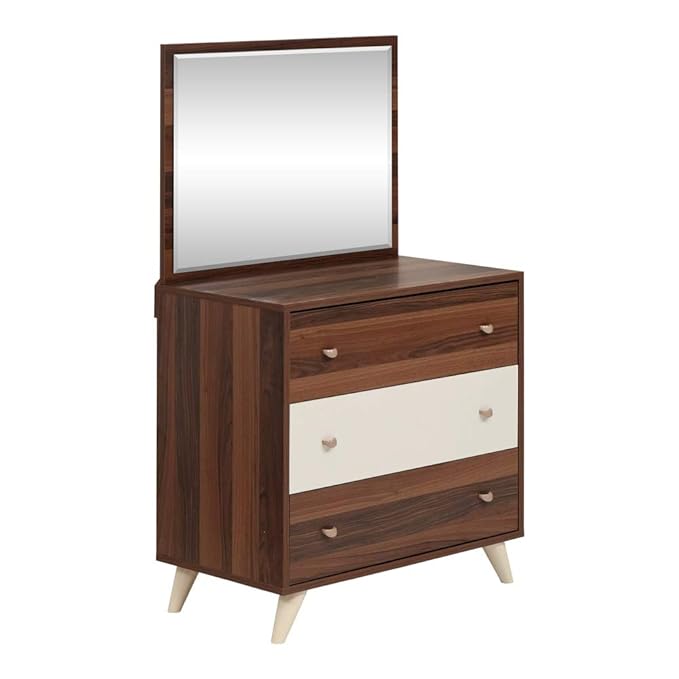 Engineered Wood Dressing Table with Mirror White & Brown Color -