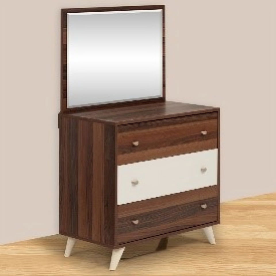Engineered Wood Dressing Table with Mirror White & Brown Color -
