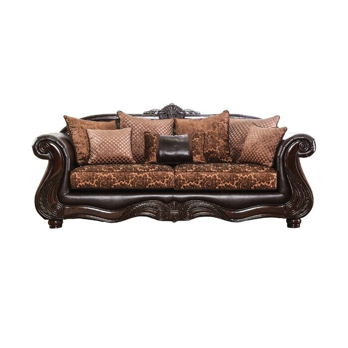 Handcrafted Wood Sofa Set with Teak Finish Antique Design for Luxurious Living Room Decor